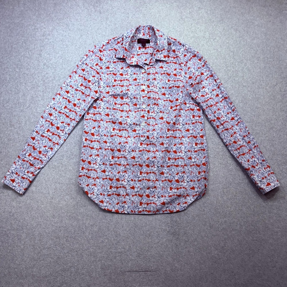 J Crew Liberty Arts Top Womens 0 Red Blue Matilta Tulip Popover Cotton Casual